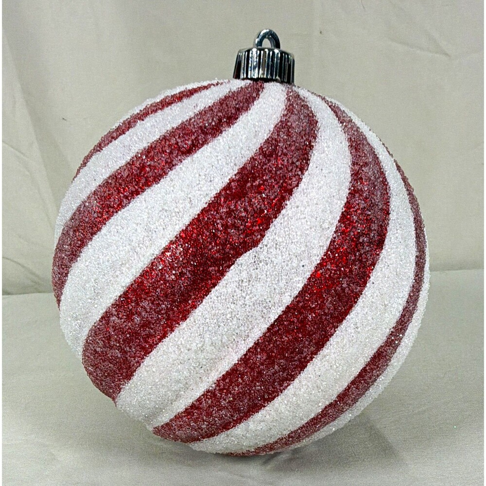 Large Peppermint Swirl Hanging Glitter Ball Christmas Ball Ornament Jumbo Decor